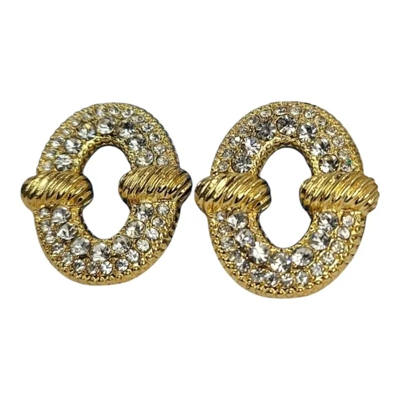 Vintage Gold-toned rhinestones earrings - Picture 13 of 16